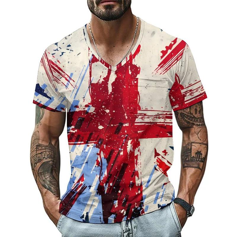 Men's V-neck Cross Graphic Print Casual Short Sleeve T-Shirt 9261144801464