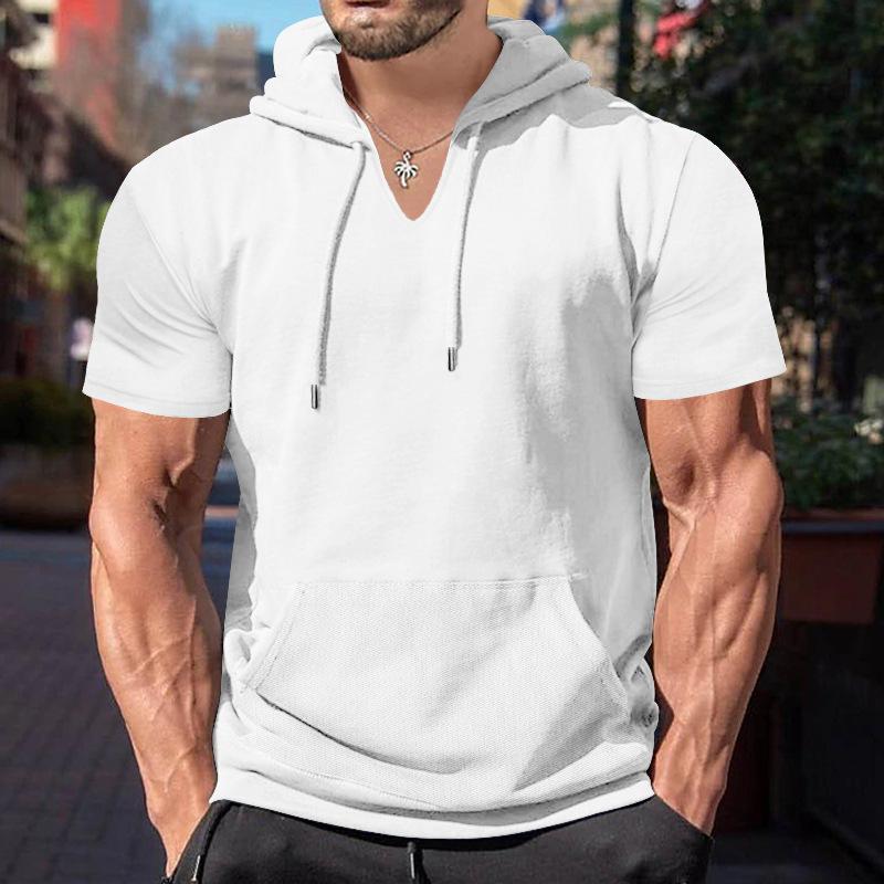 Men's Fashion Solid Loose Hooded Short Sleeve Casual T-shirt 9261131989176