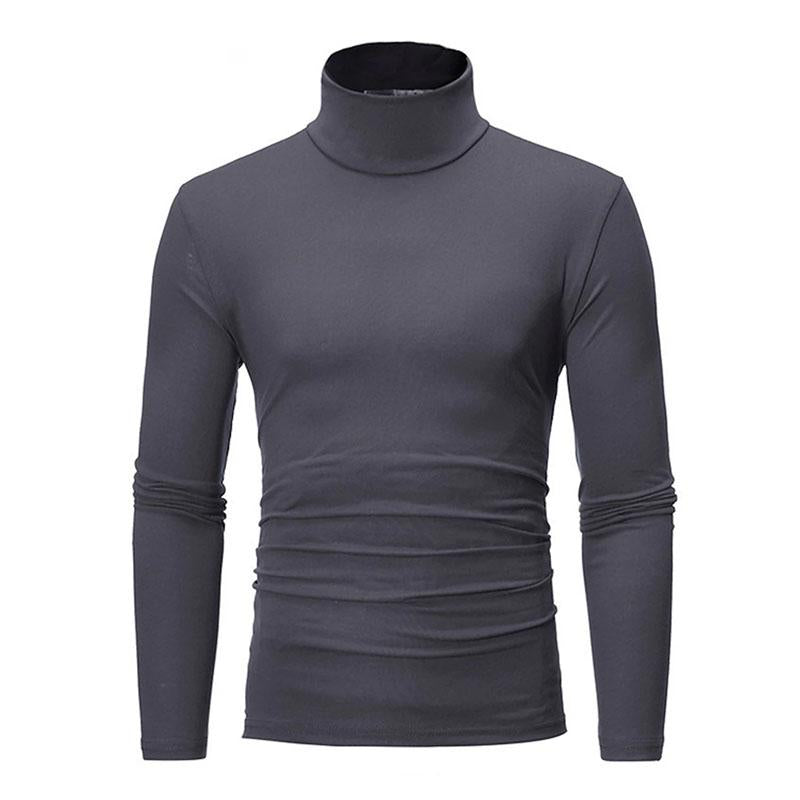 Men's Casual High Collar Solid Color Long Sleeve T-Shirt 9261137232056