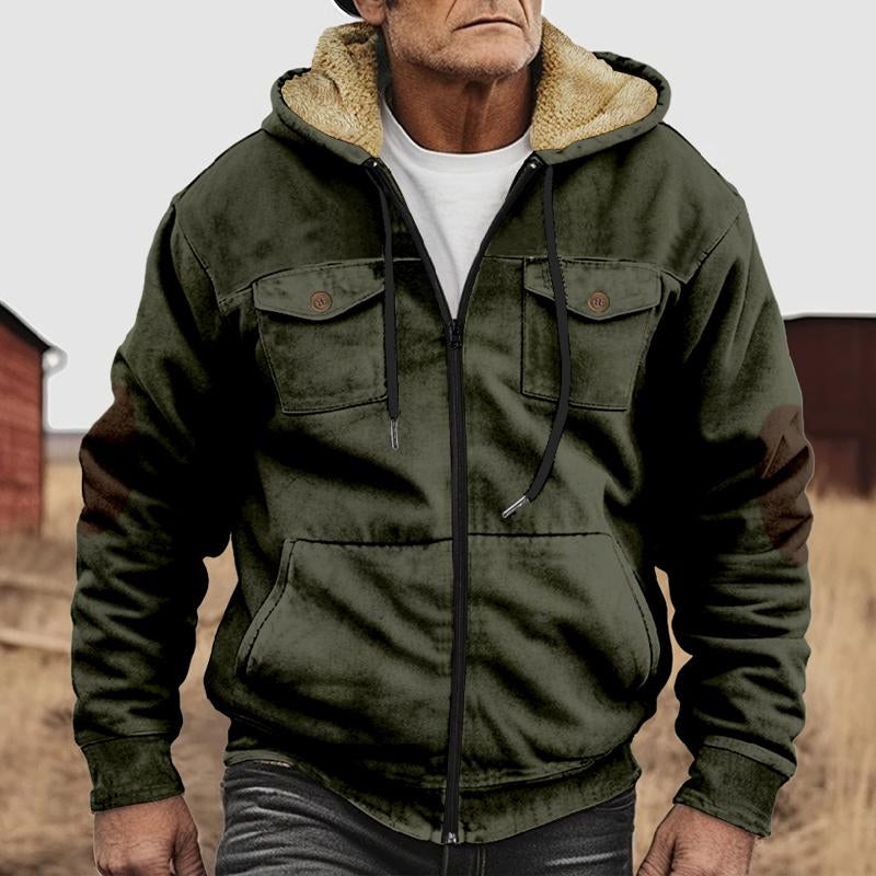 Men's Solid Vintage Zip-Up Hooded Jacket 9261089980600