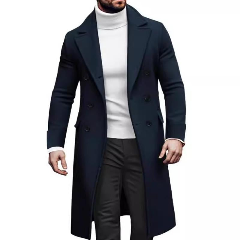 Men's Double-breasted Solid Color Mid-length Coat 9261102301368