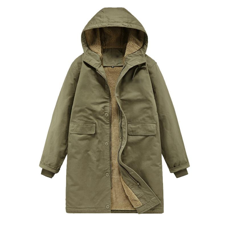 Men's Retro Plush Lined Warm Hooded Cargo Coat 9260834193592