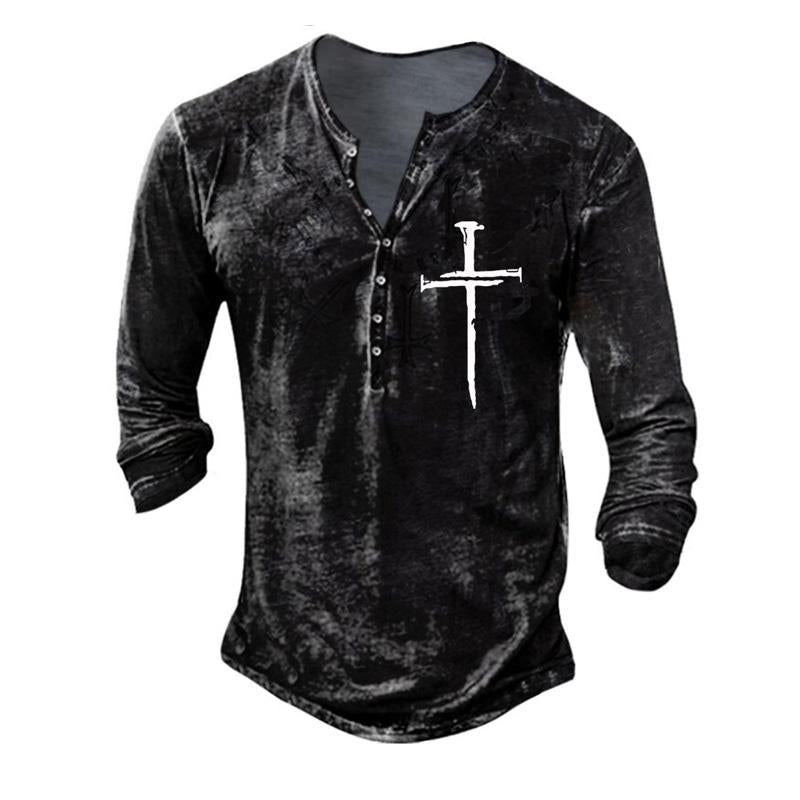 Men's Cross Print Loose Long Sleeve T-Shirt 9261139525816