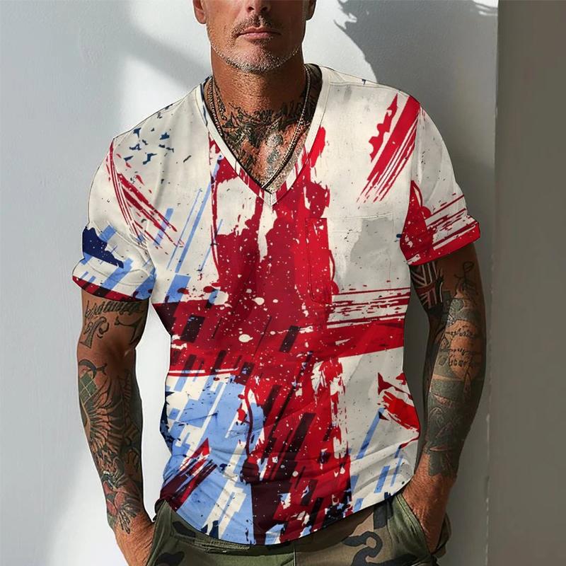 Men's V-neck Cross Graphic Print Casual Short Sleeve T-Shirt 9261144801464