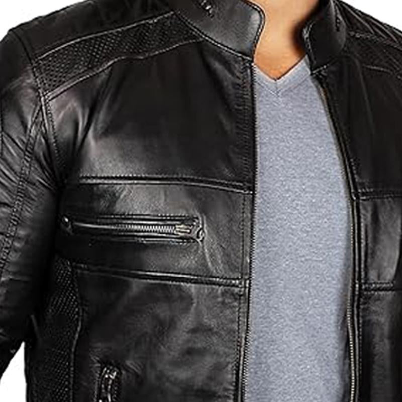 Men's Solid Color Lapel Zipper Leather Jacket 9873141334200