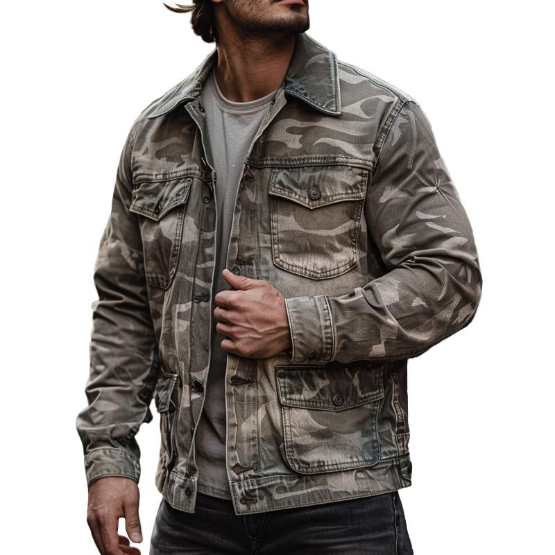 Men's Casual Outdoor Washed Camouflage Multi-pocket Cargo Jacket 9261079920824