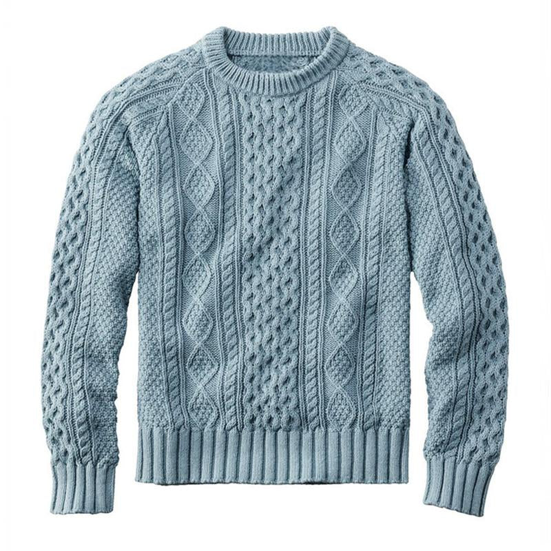 Men's Solid Color Textured Knitted Crew Neck Sweater 9262178566328