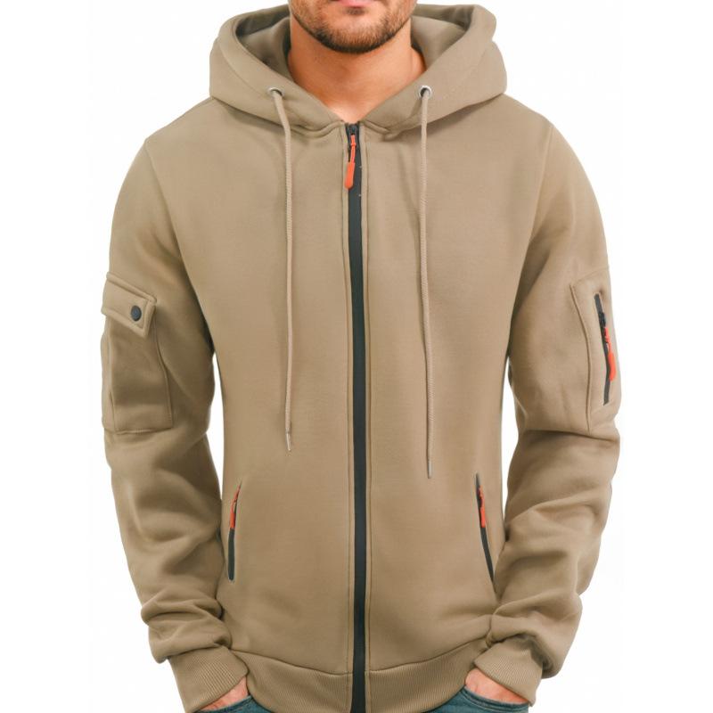 Men's Solid Color Hooded Multi-pocket Zipper Jacket 9261093290168