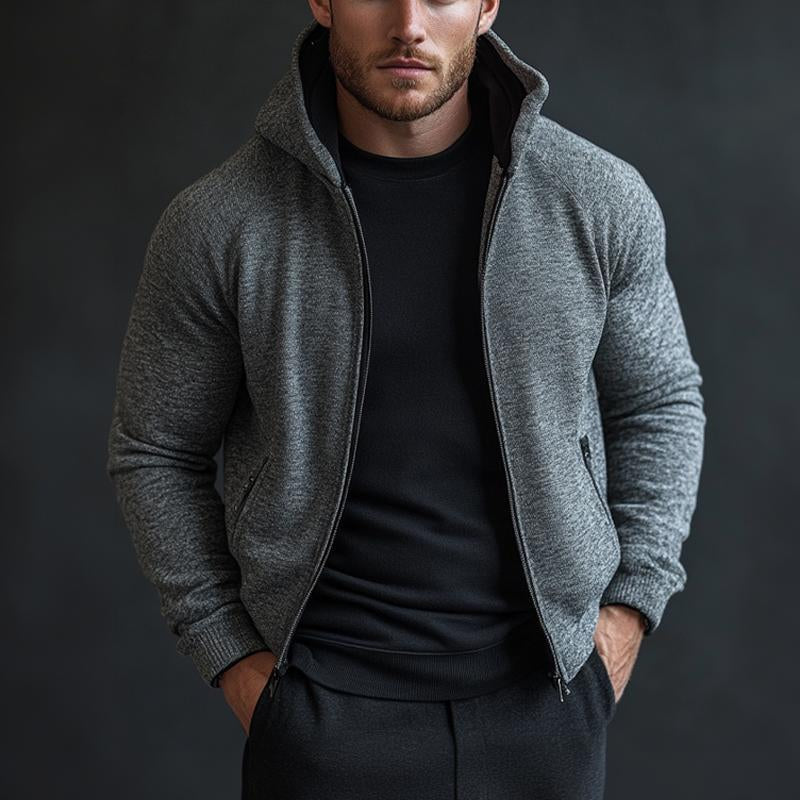 Men's Grey Hooded Zip-Up Jacket 9261094142136