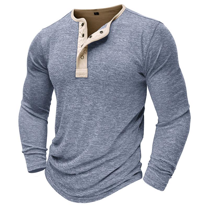 Men's Button Collar Long Sleeve T-Shirt 9261142835384