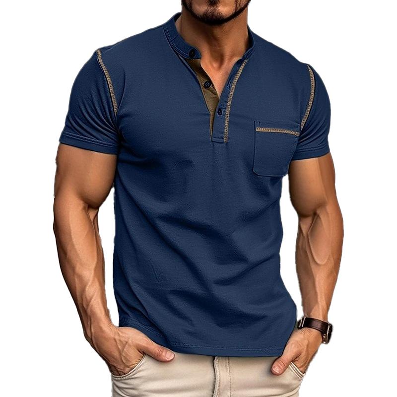 Men's Casual Colorblock Henley Collar Short Sleeve T-Shirt 9261116784824