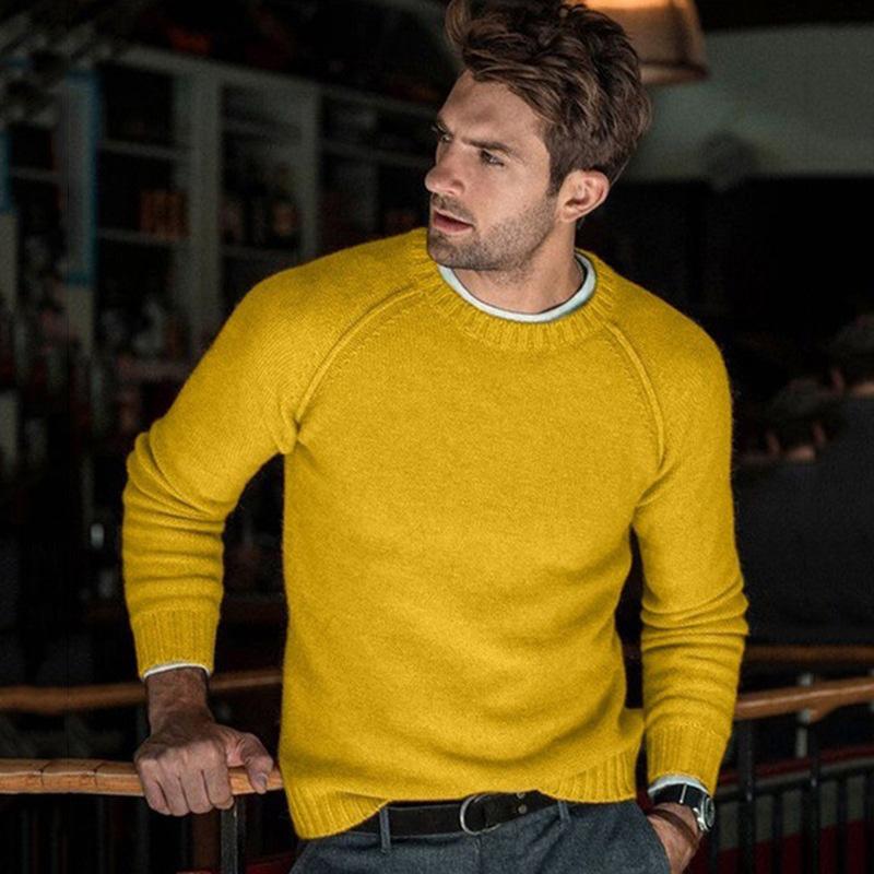 Men's Solid Color Crew Neck Knit Pullover Sweater 9262174896312