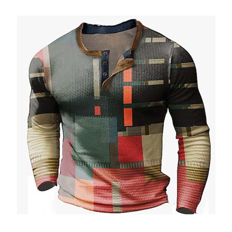 Men's Retro Classic Slim Fit Printed Knitted Long Sleeve Bottoming T-Shirt 9261142180024