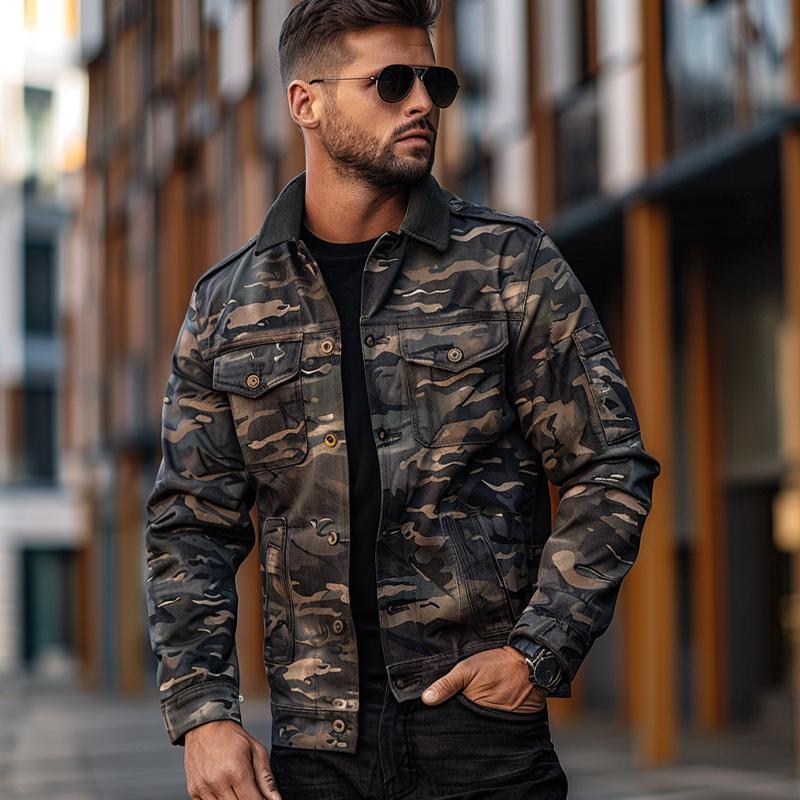 Men's Camouflage Patchwork Lapel Jacket 9877642379448