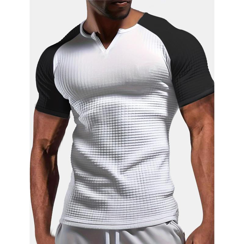 Men's Raglan Sleeve Color Block Waffle Athletic Short Sleeve T-Shirt 9261793018040
