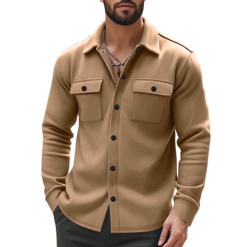 Men's Solid Color Lapel Chest Pocket Long Sleeve Shirt 9261788889272