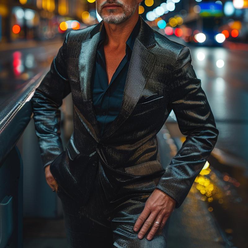 Men's Stylish Buttoned Glossy Blazer 9877214560440