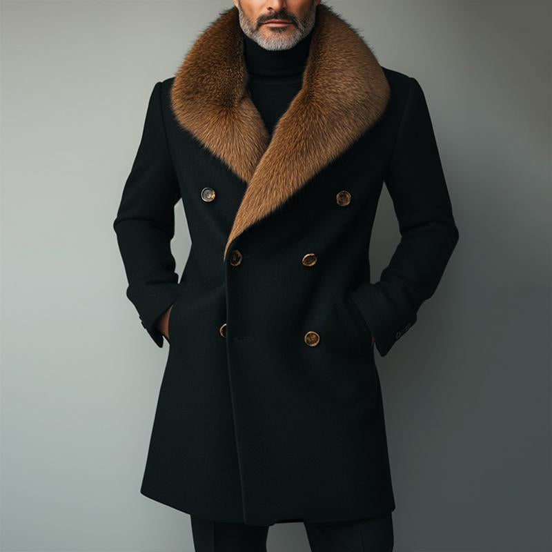 Men's Retro Casual Fur Collar Spliced Tweed Coat 9261103087800