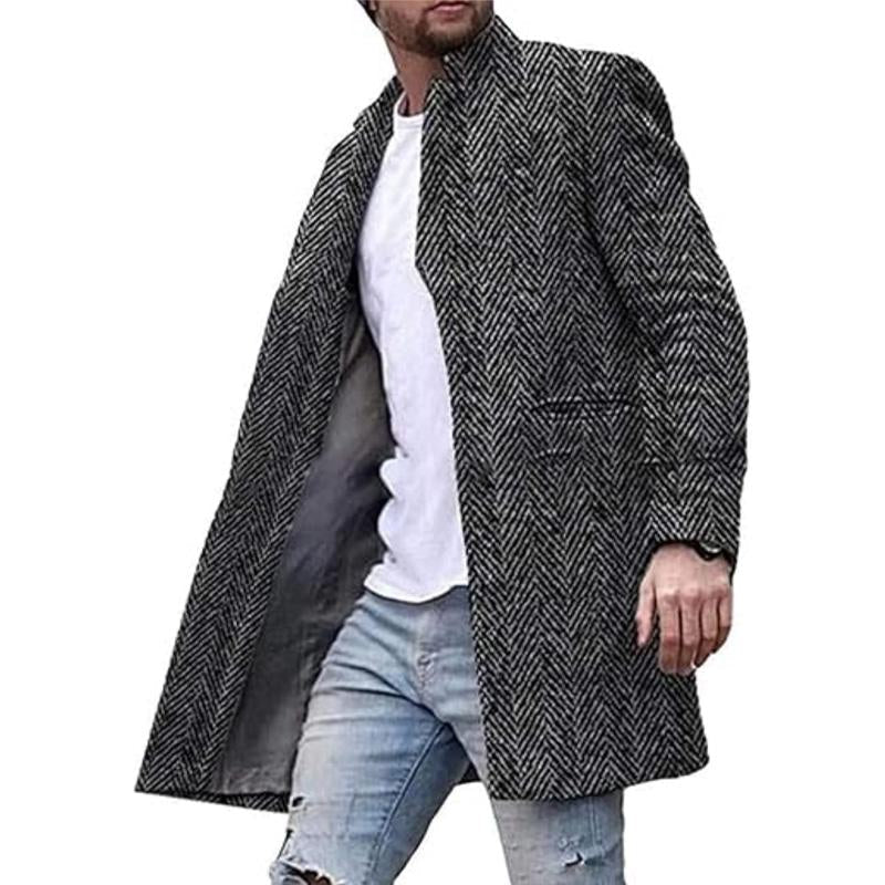 Men's Vintage Herringbone Stand Collar Mid-Length Coat 9261103546552
