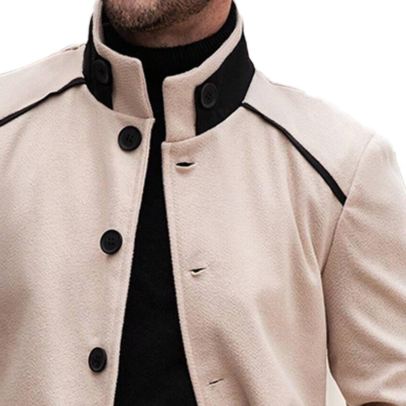 Men's Retro Stand Collar Contrast Color Mid-Length Coat 9260833177784