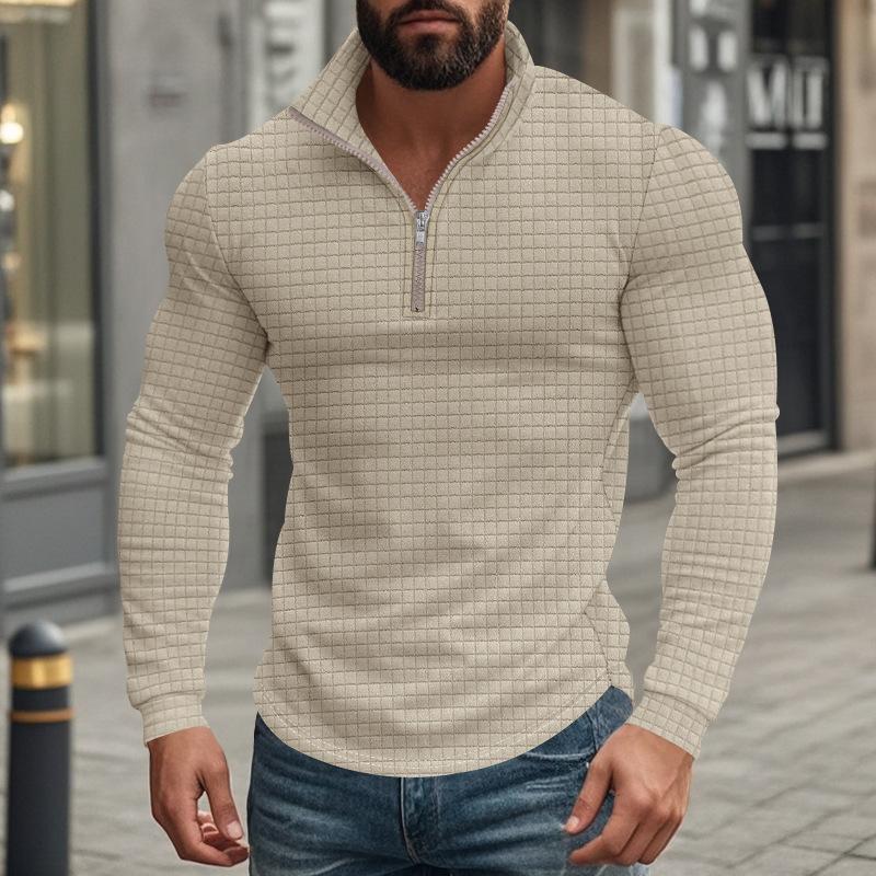 Men's Half-zip Small Square Stand Collar Long Sleeve T-shirt 9261144211640