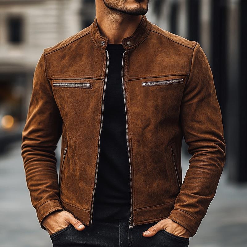 Men's Vintage Stand Collar Suede Jacket 9887383683256