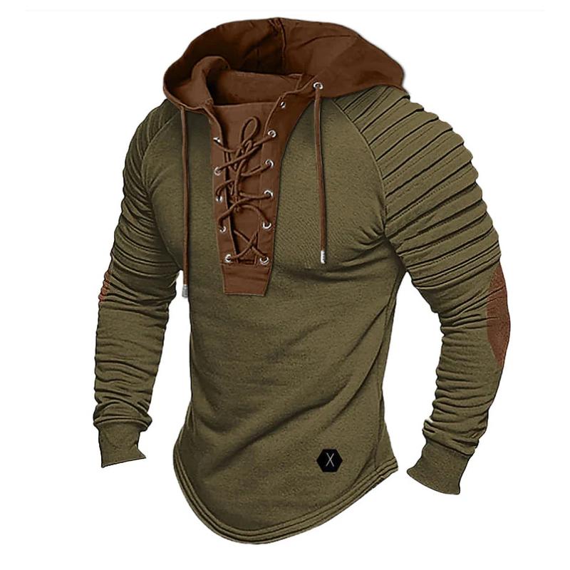 Men's Casual Solid Color Lace-Up Hooded Sweatshirt 9268189200568