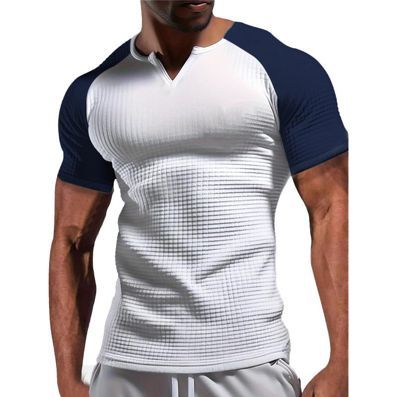 Men's Raglan Sleeve Color Block Waffle Athletic Short Sleeve T-Shirt 9261793018040