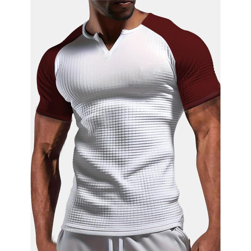 Men's Raglan Sleeve Color Block Waffle Athletic Short Sleeve T-Shirt 9261793018040