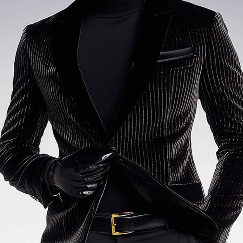 Men's Vintage Bright Vertical Striped Velvet Blazer 9886818042040