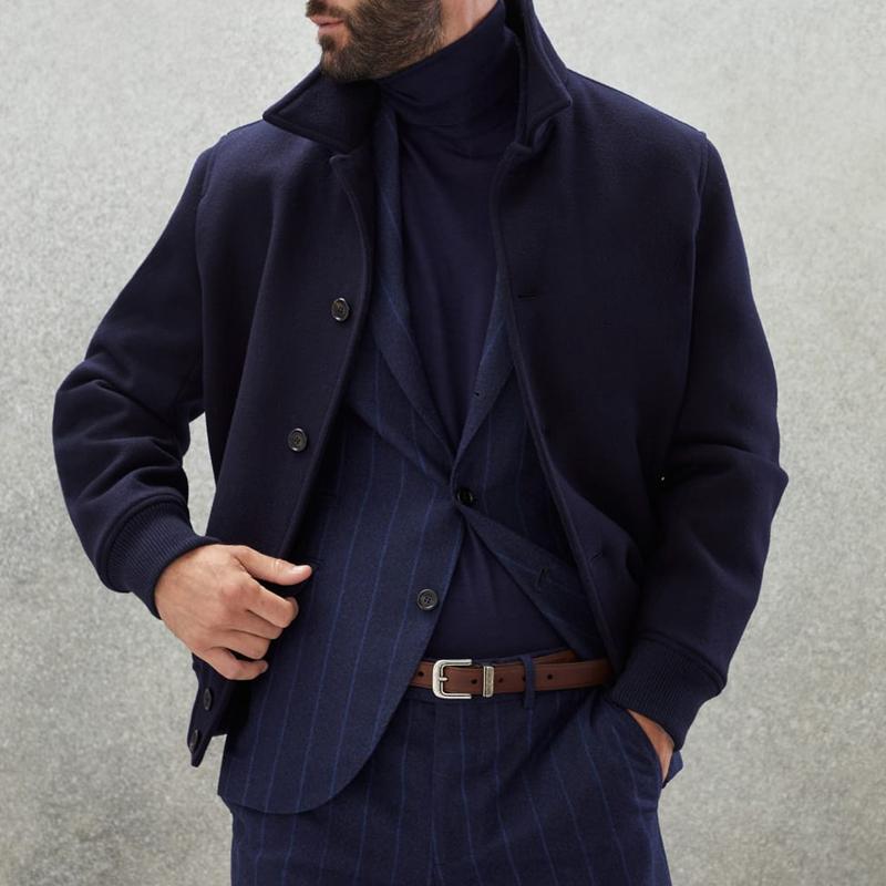 Men's Casual Stand Collar Wool Blend Single Breasted Bomber Jacket 9261079298232