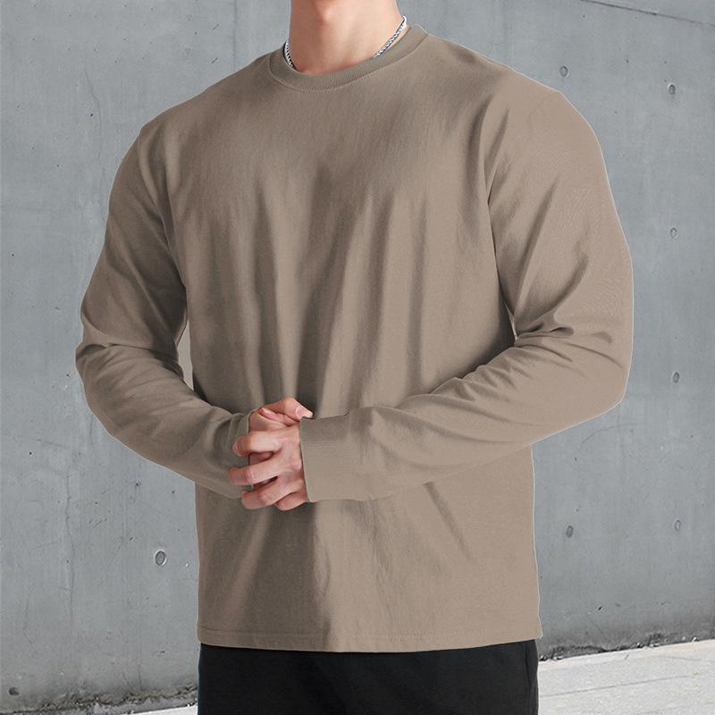 Men's Retro Casual Solid Color Round Neck Sweater Long Sleeve T-shirt 9261143031992
