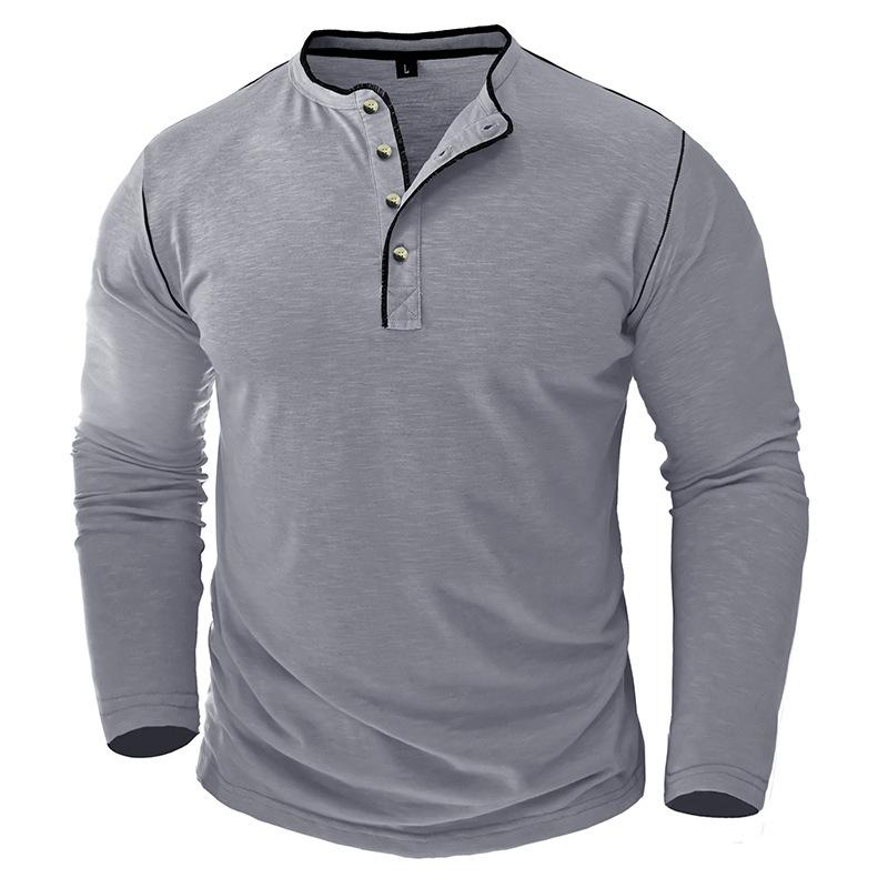 Men's Contrast Color Button Henley Neck Long Sleeve T-Shirt 9261142737080