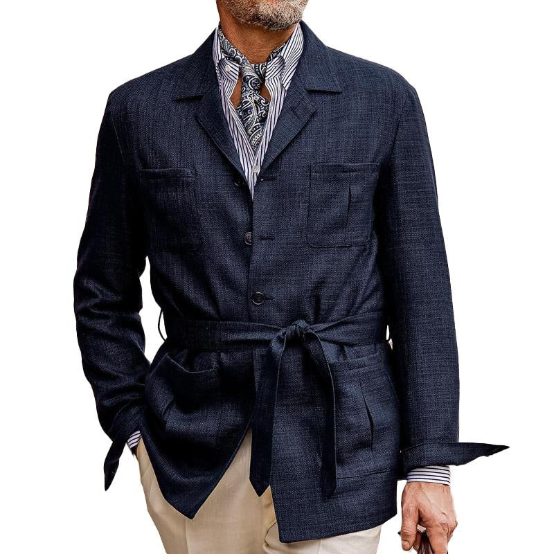 Men's Solid Color Cotton Linen Multi Pocket Button Blazer 9261079363768
