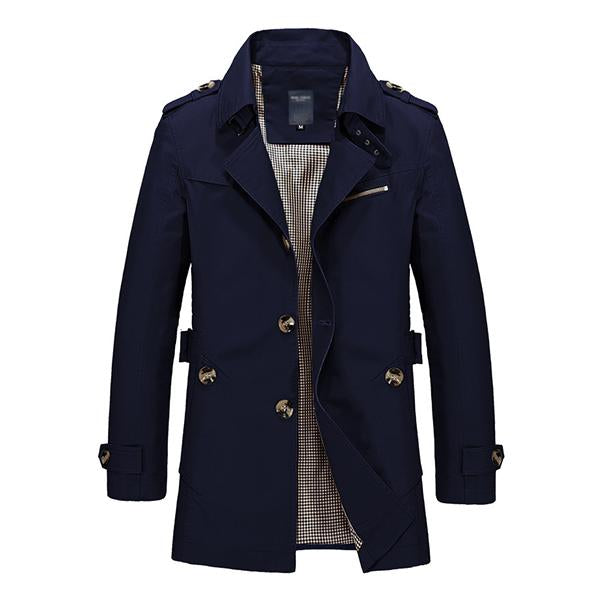 Men's Casual Washed Cotton Jacket Mid Length Trench Coat 9261101383864
