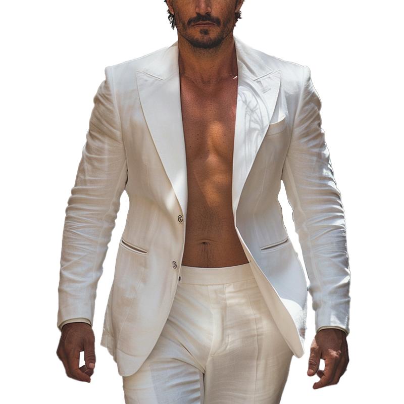 Men's Cotton and Linen Solid Color Casual Blazer 9877214396600