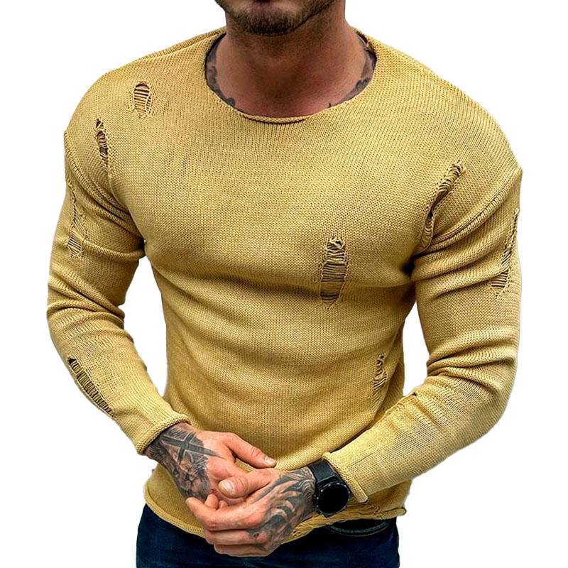 Men's Leisure Round Neck Hole Knit Long Sleeved Sweater 9262179942584