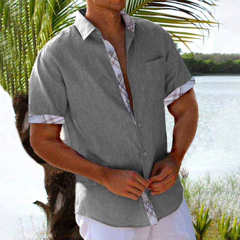 Men's Hawaiian Beach Vacation Shirt Short Sleeve Cardigan Shirt 9261781942456