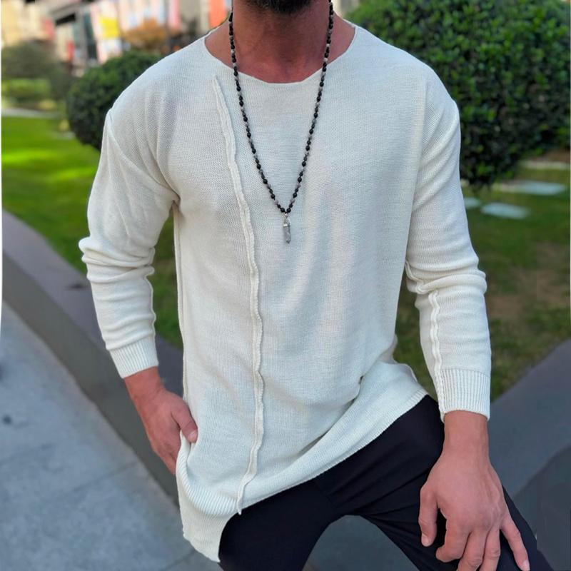 Men's Retro Casual Solid Color Crew Neck Knitted Sweater 9262183317688