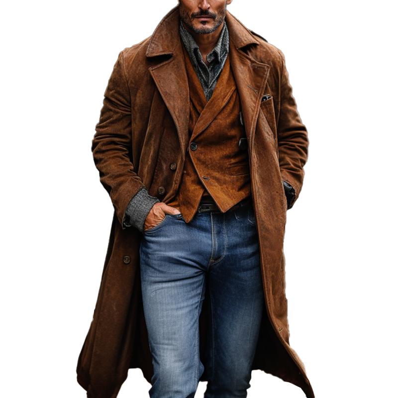 Men's Vintage Solid Single Breasted Suede Coat 9261101154488