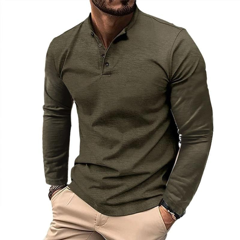 Men's Casual Henley Collar Solid Long Sleeve T-Shirt 9261117964472