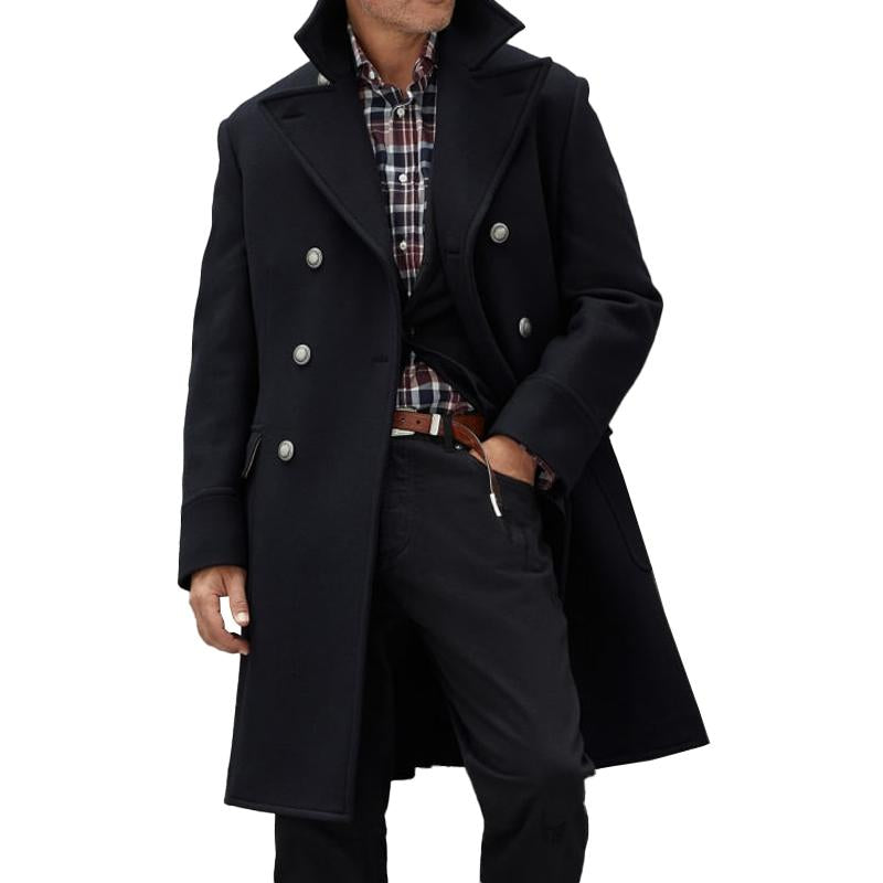 Men's Vintage Lapel Wool Blend Double-Breasted Mid-Length Coat 9261102039224