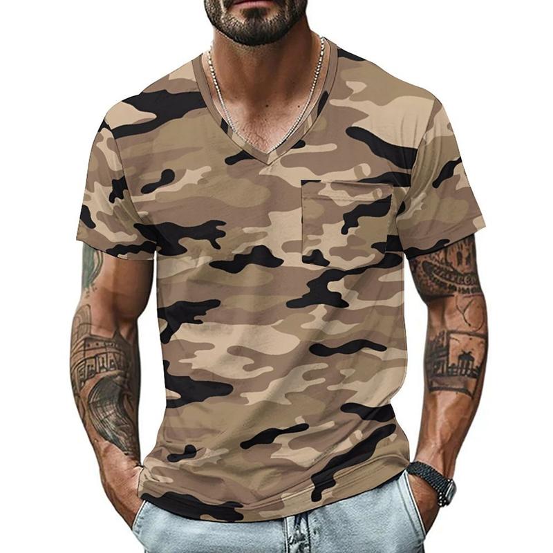 Men's Camouflage Retro V-neck Casual Short Sleeve T-shirt 9261136707768