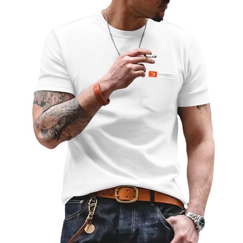 Men's Casual Solid Color Round Neck Short Sleeve T-Shirt 9261128614072