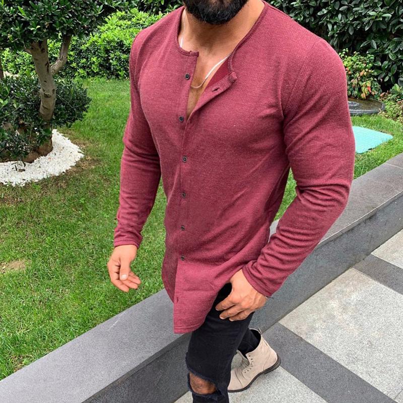 Men's Solid Color Casual Single Breasted T-Shirt Cardigan 9261130940600