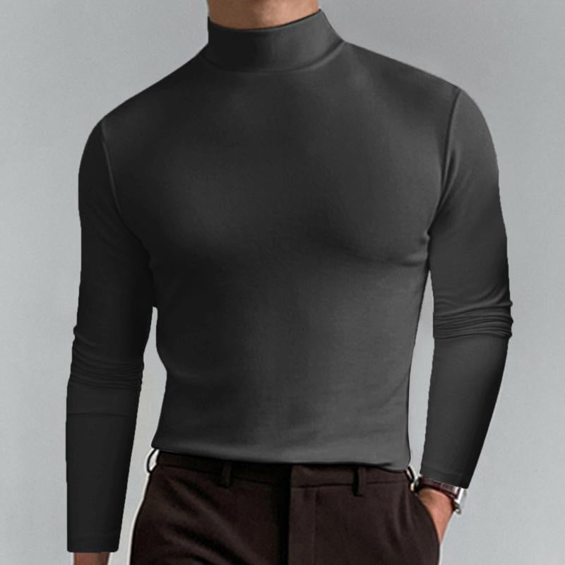 Men Casual Solid Color Fitted High Neck Long Sleeve T-Shirt 9261125271736