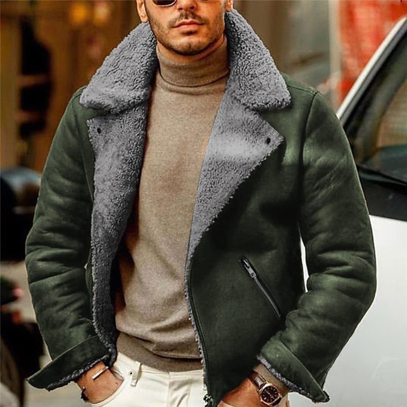 Men's Solid Lapel Plush Zip-Up Jacket 9261091684536