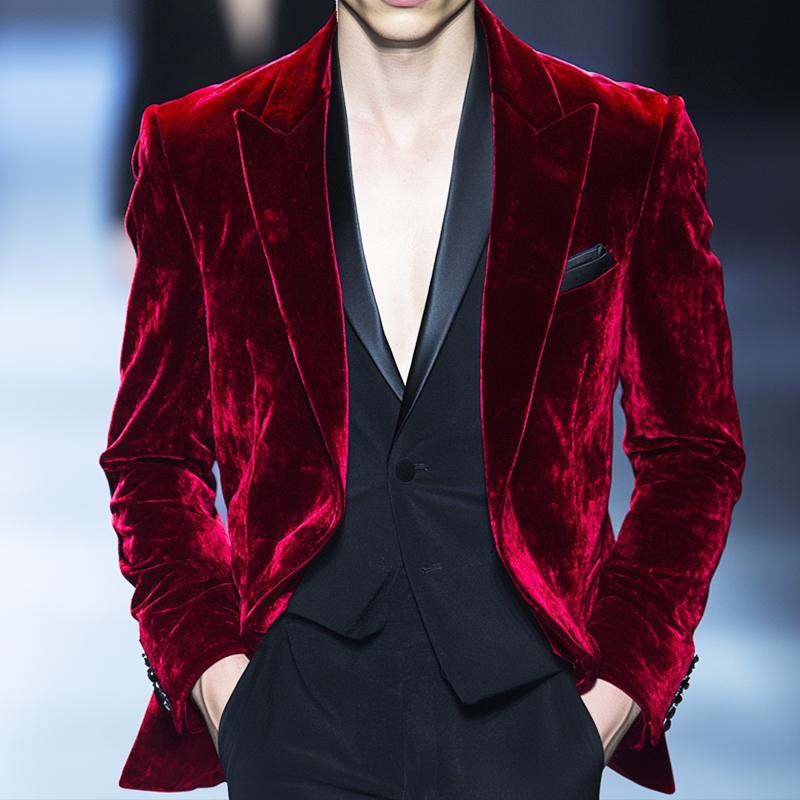 Men's Vintage Casual Red Velvet Single Breasted Blazer 9873517314232