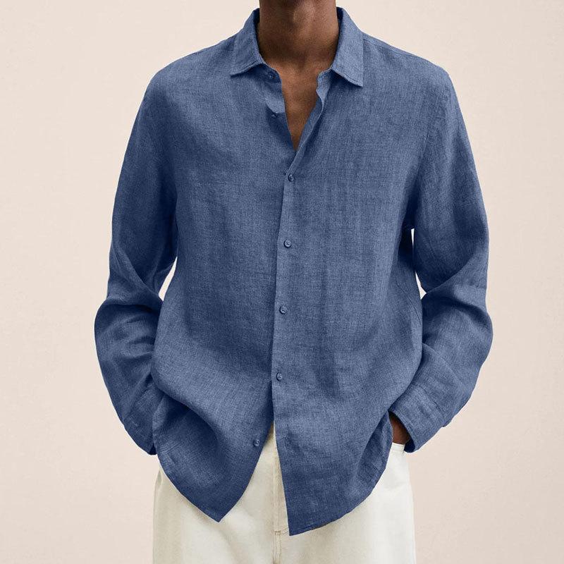 Men's Lapel Longs Sleeve Loose Fit Cotton And Linen Shirt 9261778108600