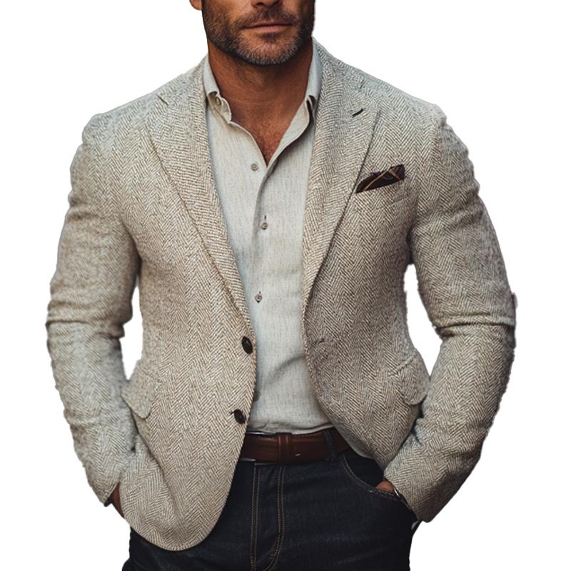Men's Casual Herringbone Button Blazer 9879657971896